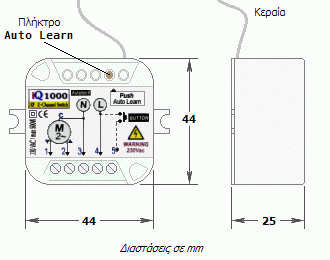 Διαστάσεις ηλεκτρονικού πινακοδέκτη ελέγχου AUTOTECH iQ-1000