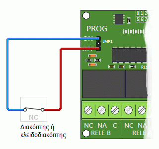 HiLTRON KB24 - Πίνακας ελέγχου πρόσβασης: Σύνδεση διακόπτη για ενεργοποίηση προγραμματισμού